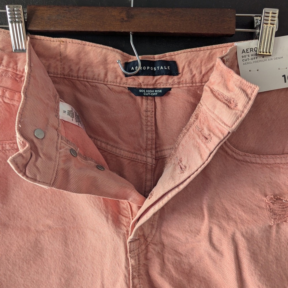 Aeropostale 90s High Rise Cut Off Denim Shorts Pink Distressed Raw Hem Size 10 - Picture 3 of 8